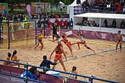 Deutsch: Beachhandball bei den Olympischen Jugendspielen 2018; Tag 5, 10. November 2018; Mädchen, Hauptrunde - Kroatien-Argentinien 1:2 English: Beach handball at the 2018 Summer Youth Olympics at 11 October 2018 – Girls Main Round – Croatia-Argentina 1:2