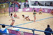 Deutsch: Beachhandball bei den Olympischen Jugendspielen 2018; Tag 5, 10. November 2018; Mädchen, Hauptrunde - Ungarn-Argentinien 1:2 English: Beach handball at the 2018 Summer Youth Olympics at 11 October 2018 – Girls Main Round – Hungary-Argentina 1:2