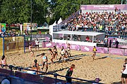 Deutsch: Beachhandball bei den Olympischen Jugendspielen 2018; Tag 3, 9. Oktober 2018; Jungs, Vorrunde, Gruppe B - Argentinien-Hongkong 2:0 English: Beach handball at the 2018 Summer Youth Olympics at 9 October 2018 – Girls Preliminary Round Group B – Argentina-Hing Kong 2:0