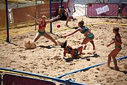 Deutsch: Beachhandball bei den Olympischen Jugendspielen 2018; Tag 4, 10. Oktober 2018; Mädchen, Vorrunde, Gruppe A - Ungarn-Chinese Taipei (Taiwan) 2:0 English: Beach handball at the 2018 Summer Youth Olympics at 10 October 2018 – Girls Preliminary Round Group A‎ – Hungary-Chinese Taipei 2:0