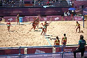 Deutsch: Beachhandball bei den Olympischen Jugendspielen 2018; Tag 4, 10. Oktober 2018; Mädchen, Vorrunde, Gruppe A - Ungarn-Chinese Taipei (Taiwan) 2:0 English: Beach handball at the 2018 Summer Youth Olympics at 10 October 2018 – Girls Preliminary Round Group A‎ – Hungary-Chinese Taipei 2:0