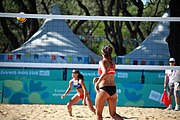 Deutsch: Beachvolleyball bei den Olympischen Jugendspielen 2018; Tag 8, 14. Oktober 2018; Mädchen, Achtelfinale – Bolivien-Puerto Rico 0:2 (18–21/18–21 ) English: Beach volleyball at the 2018 Summer Youth Olympics at 14 October 2018 – Girls Round of 16 – Bolivia-Puerto Rico 0:2 (18–21/18–21 )