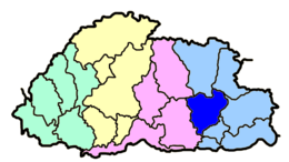 Locatie van het district Mongar in Bhutan