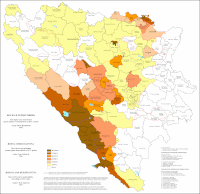 Ethnic composition of municipalities. Croat-majority/plurality municipalities in shades of orange