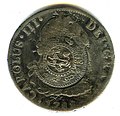 Anvers de moneda de 8 rals (plata) de Carles III amb doble segell de Birmània.
