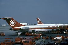 Air Canada airplanes parked at the old aeroquay in 1982