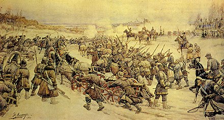 Paysans et vagabonds de Bolotnikov contre les troupes régulières à la bataille de Nizhniye Kotl, près de Moscou.