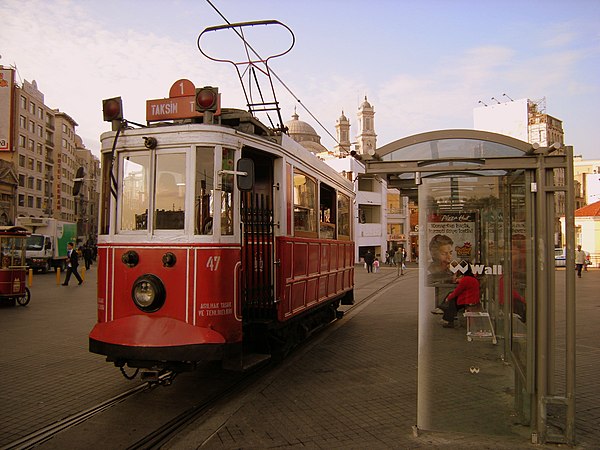 The nostalgic tram that operates between Taksim Square at north and Tünel Square at the southern end of Istiklal Avenue. The Hagia Triada Church is vi