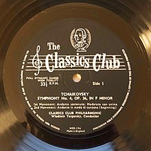 Classics Club's July 1957 release of a Musical Masterpiece Society recording attributed to "Classics Club Philharmonic Orchestra, Wladimir Tergorsky" but actually the Netherlands Philharmonic Orchestra with Walter Goehr recorded in 1952. CC MEX-15A.jpg