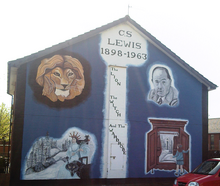 A mural depicting Lewis and characters from the Narnia series, Convention Court, Ballymacarrett Road, East Belfast CSLewismural.png