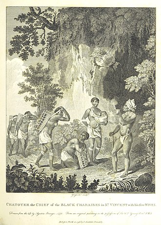 Chatoyer in St.Vincent, in an 1801 engraving Chatoyer, the chief of the Black Charaibes in St.Vincent.jpg