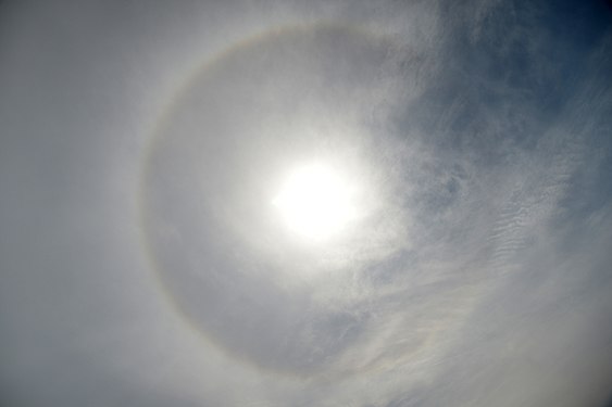 circular halo of the sun. Genoa, Italy
