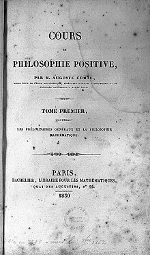 Comte first laid out his theory of positivism in The Course in Positive Philosophy. Comte, 'Cours de philosophie positive' Wellcome L0016061.jpg