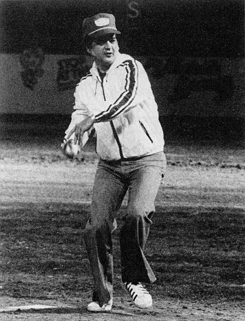 Twitty throwing out the first pitch at the first Nashville Sounds game on April 26, 1978