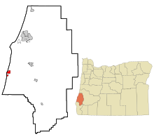 Coos County Oregon Incorporated og Unincorporated areas Bandon Highlighted.svg