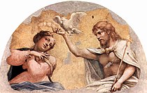科雷吉歐的《聖女的加冕（意大利語：Incoronazione della Vergine (Correggio)）》，212 × 342cm，約作於1522年，1937年始藏。[15]