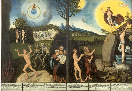 Loi et Évangile (1929), peinture de Lucas Cranach l'Ancien (Musée ducal de Gotha, Gotha).
