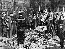 Brazilian sailors pay floral tribute to British naval flag officer Thomas Cochrane in Westminster Abbey, 1901 CynhebrwngCochrane1901.jpg