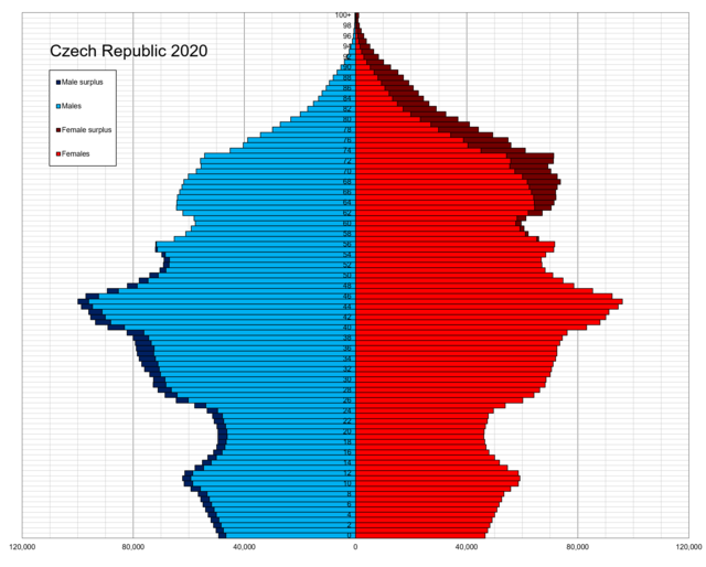 Възрастова структура на населението в Чехия през 2020 г.