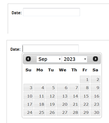 An example of a date picker in use. When the user clicks on the entry field, a calendar pops up below. Datepicker.png