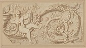 Design pentru o friză cu un putto și o volută cu acante; probabil din secolul al XVII-lea; toc și cerneală maro cu laviu gri și maro deschis; foaia: 21 × 32,5 cm; Muzeul Metropolitan de Artă (New York City)