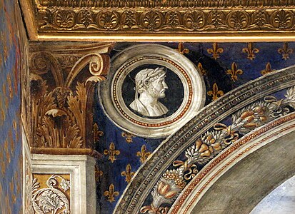 Renaissance medallion, part of the Sala dei Gigli frescos, Palazzo Vecchio, Florence, Italy, by Domenico Ghirlandaio, 1482-1484