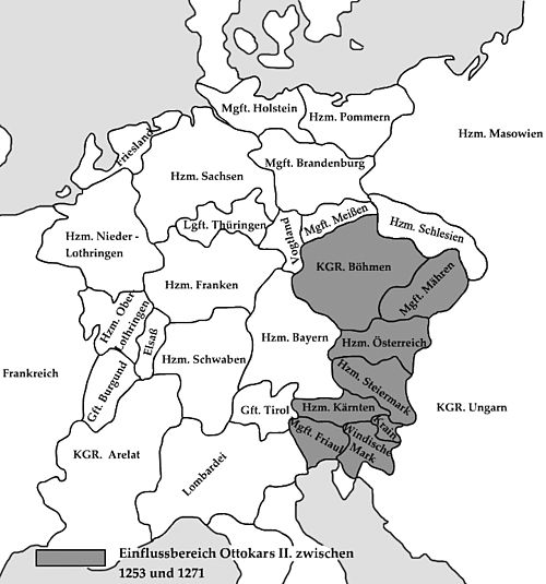 Maximum extent of the kingdom under Ottokar II, c. 1276