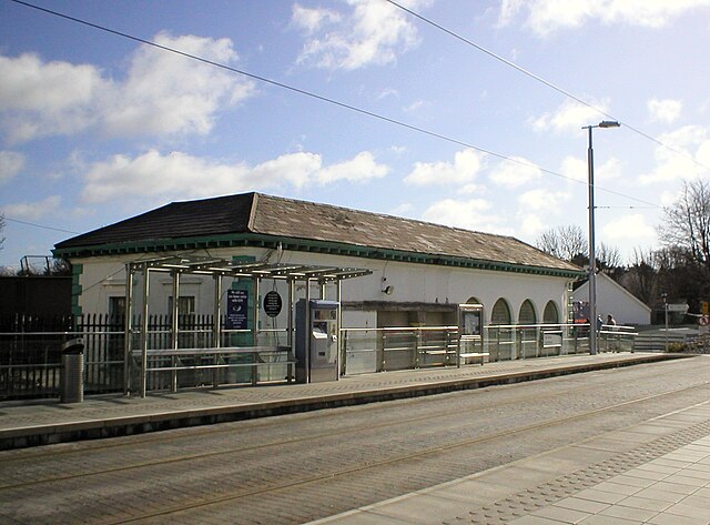 The original Dundrum station built by William Dargan in 1854 behind the modern Luas stop.
