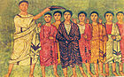 جدارية جصية (فريسكو) في كنيس دورا أوربوس في سوريا الرومانية تصوِّر صموئيل وهو يُزّكي داود تعود للقرن الثالث الميلادي