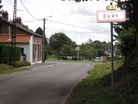 Dury (Aisne) city limit sign.JPG