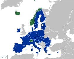 EHIC participating nations (EU members in blue, non-members in green)