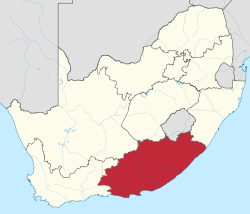 Carte montrant l'emplacement du Cap oriental dans la partie sud de l'Afrique du Sud