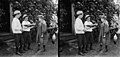 Edgar and Owen Williams and Edith Kenworth inspect a Nikau palm flower bud, at Motohou near Wanganui, 1901 (3666858742).jpg