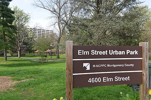 Elm Street Urban Park sign, Bethesda, MD