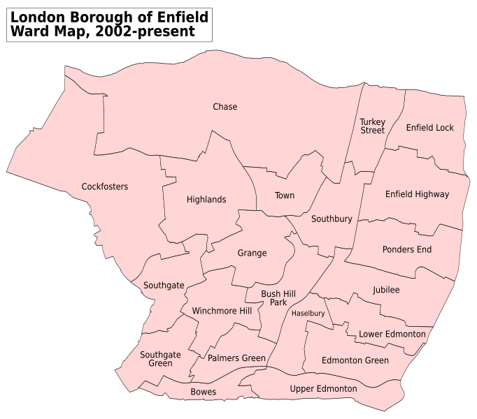 File:Enfield London UK labelled ward map 2002.svg