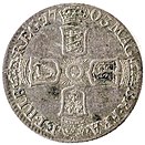 English sixpence from 1703 with portrait of Anne and inscription Vigo