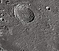 English: Eudoxus lunar crater as seen from Earth with satellite craters labeled