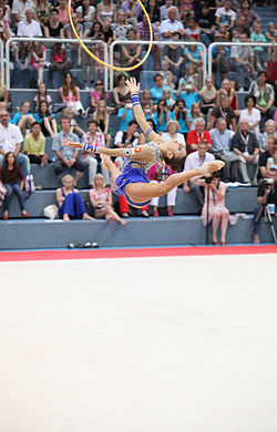 Evgenia Kanaeva doing a Split leap in her hoop routine Evgenia Kanaeva 2012 in Hard.JPG