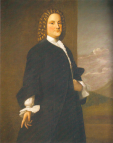 Portrait of Franklin c. 1746-1750, by Robert Feke. Widely believed to be the earliest known painting of Franklin. Feke - Benjamin Franklin.png