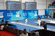 Deutsch: Fechten bei den Olympischen Jugend-Sommerspielen 2018: Tag 1, 7. Oktober 2018, Jungen, Säbel, Viertelfinale - Samuel Jarry (FRA) - Mazen Elaraby (EGY) 14:15 English: Fencing at the 2018 Summer Youth Olympics at 7 October 2018 – Boys' sabre Quarterfinals – Samuel Jarry (FRA) Vs Mazen Elaraby (EGY) 14:15