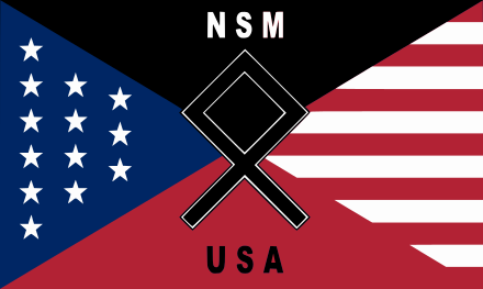 Alternate flag of the National Socialist Movement, featuring the Odal rune