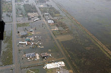 Floodwaters and destruction left in the aftermath of Hurricane Rita, in an area located near Galveston Bay, Texas. Flooding in Galveston from Hurricane Rita.jpg