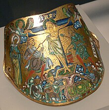 Mosan armilla, enamelled gilt-copper, 1170s, now Germanisches Nationalmuseum. The pair in the Louvre is here GNM - Armilla.jpg