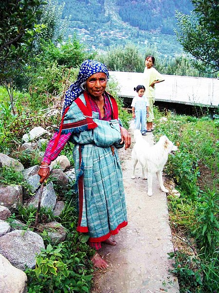 File:Gaddi woman in traditional dress with children and dog.jpg