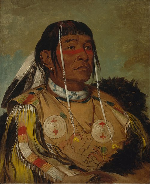 The Noble Savage as stereotype: Sha-có-pay, Chief of the Ojibwa Indians of the Great Plains. (George Catlin, 1832)
