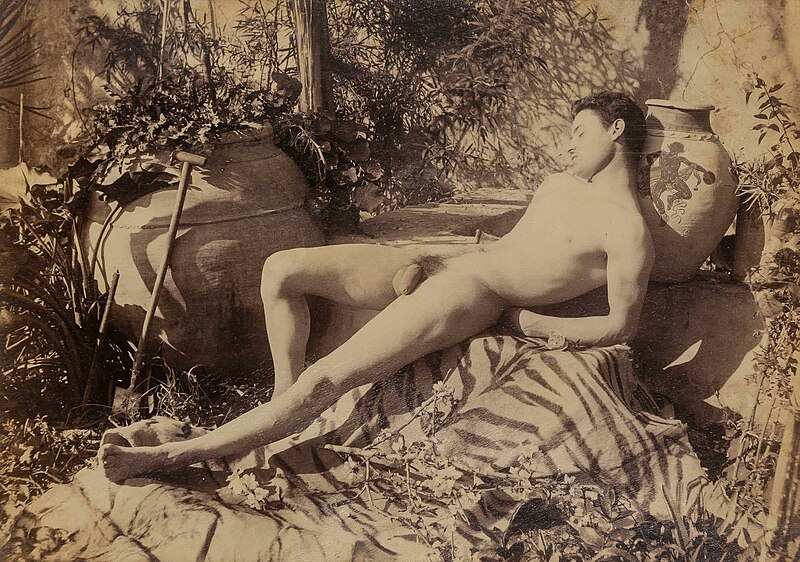 File:Gloeden, Wilhelm von (1856-1931) - n. 0600 - Giovane sdraiato in giardino - ebay.jpg