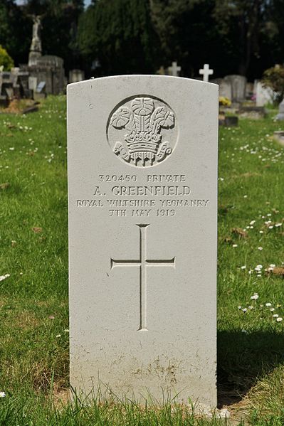 CWGC headstone in Rose Hill Cemetery, Cowley, Oxfordshire of an RWY private who died in 1919 six months after the Armistice