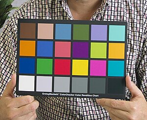 ColorChecker held in a photographic portrait setting Gretag-Macbeth ColorChecker.jpg