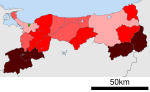 Growth rate map of municipalities of Tottori prefecture, Japan