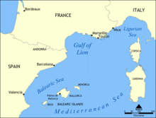 Лионский залив между Балеарским и Лигурийским морями
